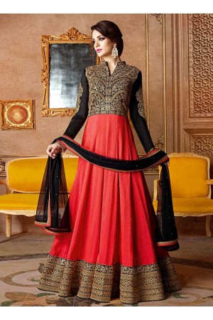 Pink and black color georgette wedding wear anarkali