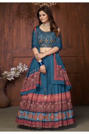 Blue readymade chinon circular lehenga choli 1230