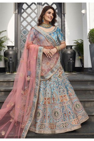 Blue velvet circular lehenga choli 9602