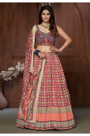 Magenta readymade chinon circular lehenga choli 1231