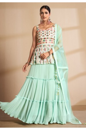 Mint green georgette peplum lehenga choli 9802