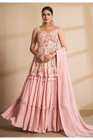 Pink georgette peplum lehenga choli 9801