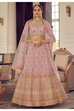 Pink organza a line lehenga choli 9414