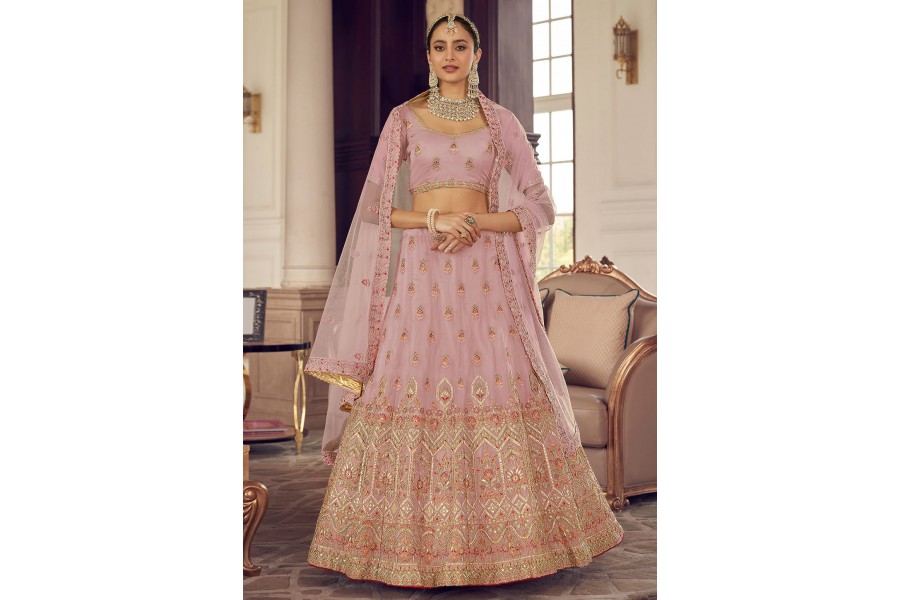 Pink Crush Fill Organza Festive Style Lehenga Choli