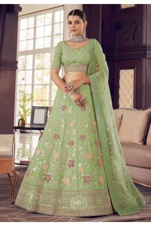 Pista green organza a line lehenga choli 9413