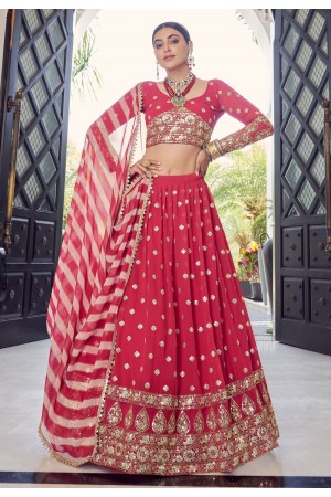 Red georgette a line lehenga choli 9704