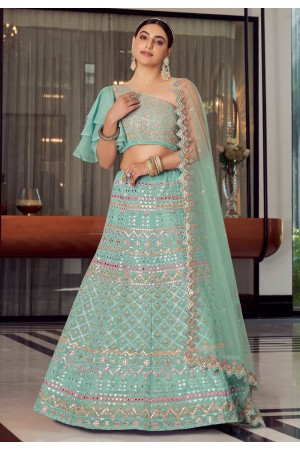 Sea green organza a line lehenga choli 9703