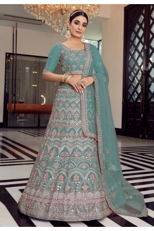 Sea green organza a line lehenga choli 9717