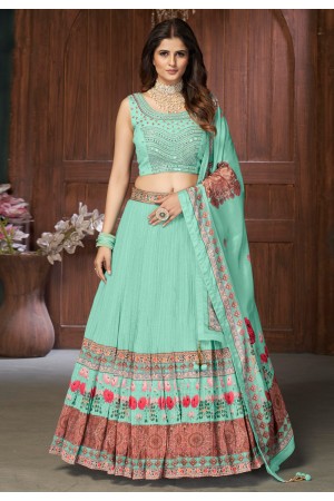 Sea green readymade chinon circular lehenga choli 1229