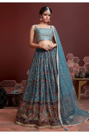 Sky blue chinon silk circular lehenga choli 106