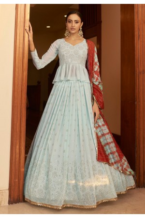 Sky blue georgette peplum lehenga choli 1972