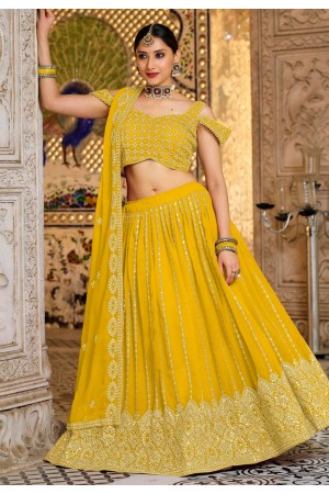 Yellow georgette circular lehenga choli 2031