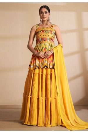 Yellow georgette peplum lehenga choli 9806