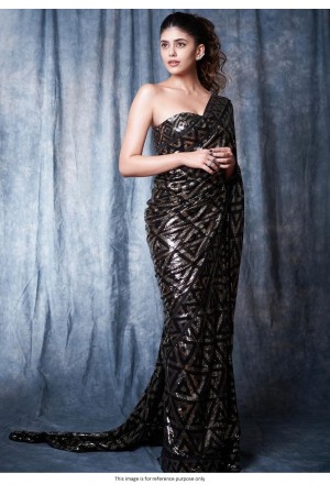 Bollywood Model Georgette Black sequins saree
