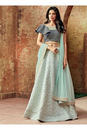 Indian wedding Skyblue and blue silk wedding lehenga 7706