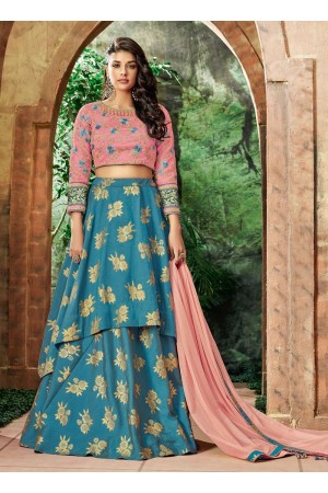 Indian wedding blue and pink silk wedding lehenga 7713