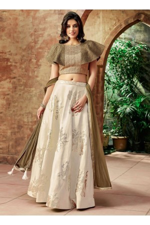 Indian wedding cream and beige silk wedding lehenga 7714