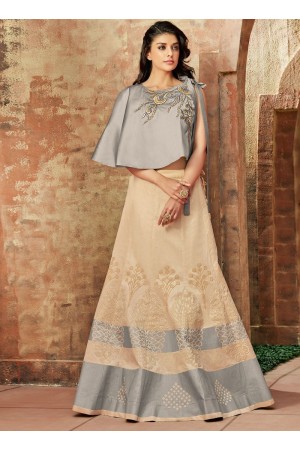 Indian wedding cream and grey silk wedding lehenga 7717