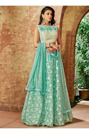 Indian wedding seagreen and offwhite tissue wedding lehenga 7715