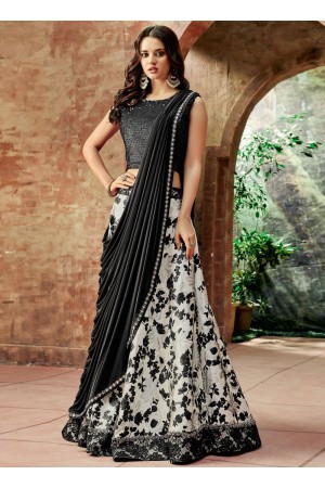 Indian wedding white and black silk wedding lehenga 7711