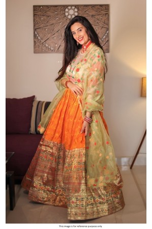 Bollywood Model Orange paithani silk wedding lehenga