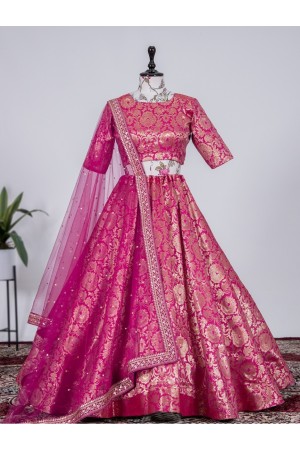 Bollywood Model Pink jacquard silk wedding lehenga choli