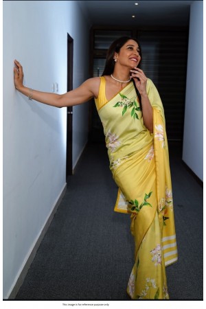 Bollywood Regina Cassandra inspirded Yellow shaded Satin digital print saree