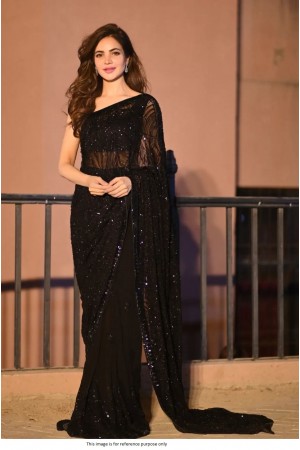 Bollywood Model Black georgette sequins embroidered saree