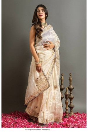 Bollywood Model Cream color Jimmy choo silk designer saree