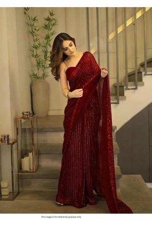 Bollywood Model Maroon georgette sequins embroidered saree
