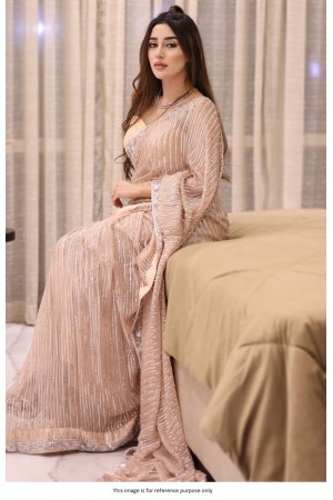 Bollywood Model Peach georgette sequins embroidered saree