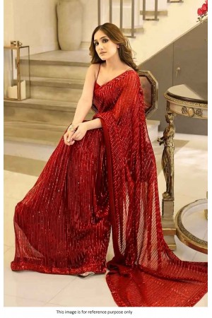 Bollywood Model Red georgette sequins embroidered saree