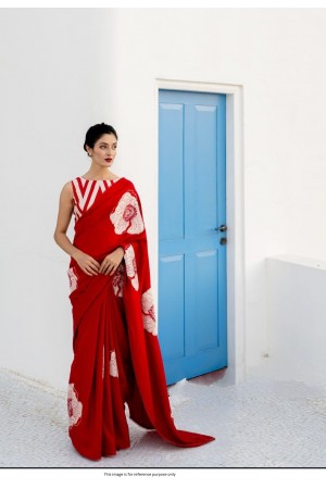 Bollywood Model Red Satin digital print saree