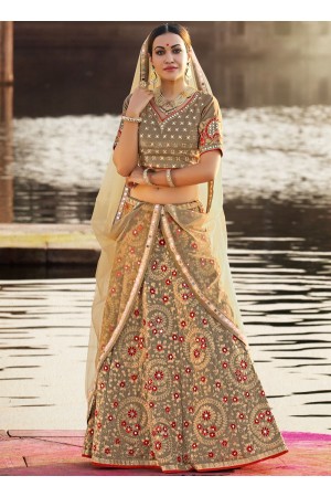 Beige crepe silk wedding lehenga choli