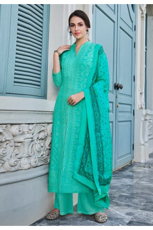 Aqua faux georgette readymade palazzo suit 1083