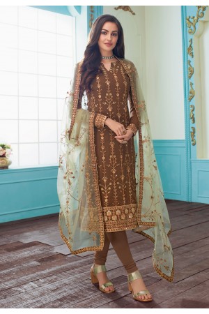 Brown georgette churidar salwar kameez 7085