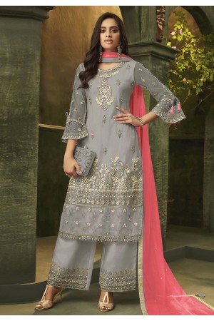 Gray net embroidered palazzo suit 4947