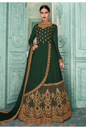 Green faux georgette embroidered long anarkali suit SJ84