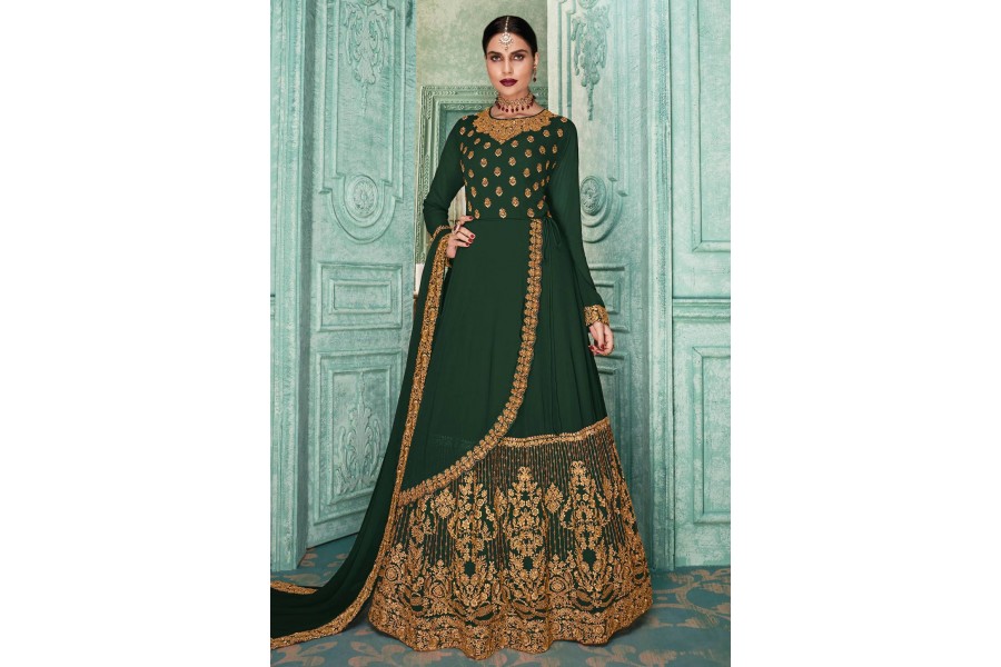 Green Faux Georgette Anarkali Salwar Suit main image 1