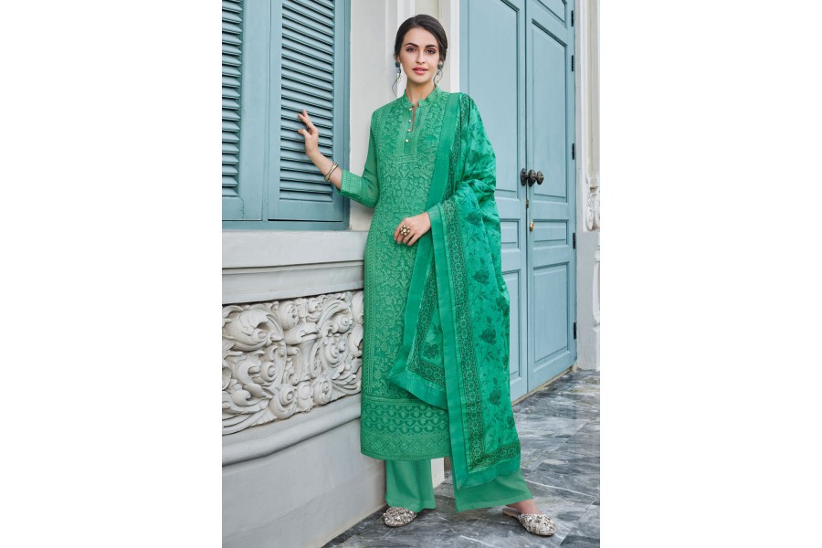 Green Faux Georgette Palazzo Suit