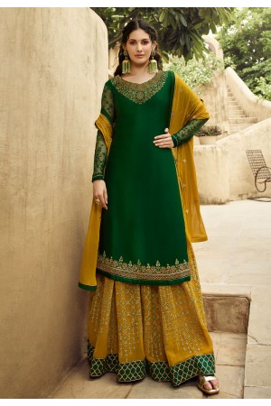 Green satin embroidered kameez with palazzo 5407