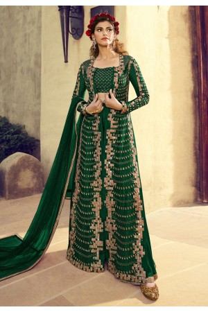 Green silk embroidered sharara suit with jacket 5503A