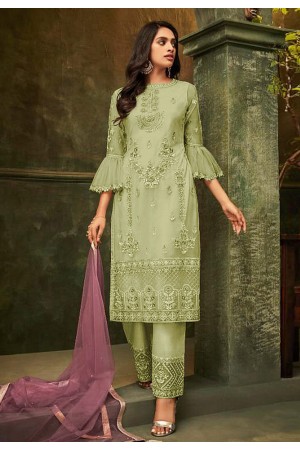 Light green net embroidered pant style suit 4948
