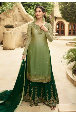 Light green satin embroidered kameez with palazzo 5401
