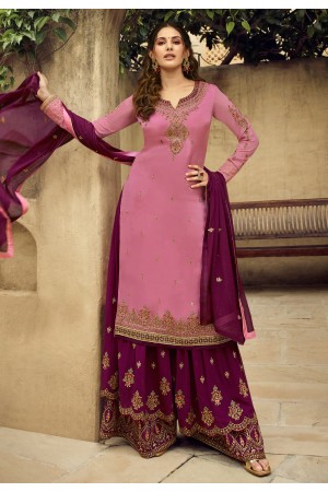 Light purple satin embroidered palazzo suit 5400