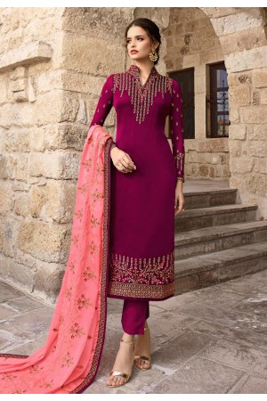 Magenta satin kameez with pant 18073