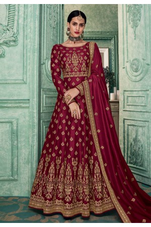 Magenta silk long anarkali suit 1231