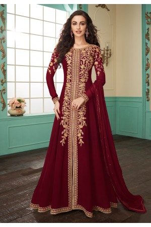 Maroon georgette center slit anarkali suit 7074