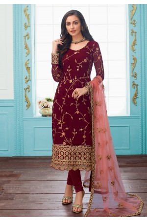 Maroon georgette churidar suit 7082