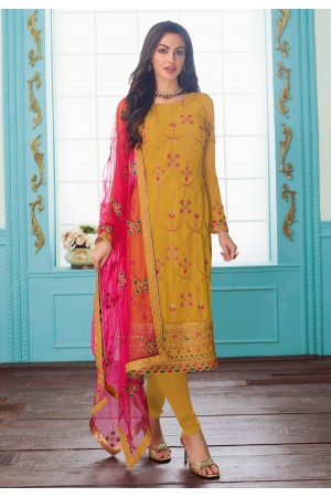 Mustard georgette churidar salwar kameez 7083